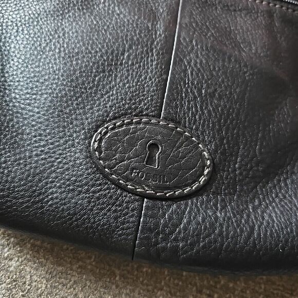 Fossil Morgan Handbag Traveler Pebble Black Topzip Leather Crossbody Messenger - Picture 10 of 16